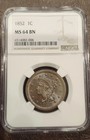 Razor-sharp 1852 Large Cent Ms 64 Bn