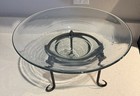 Hand Blown Thick Transparent Funnel Glass Wrought Iron  3 Leg Stand