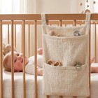 Baby Crib Organizer Hanging Storage Bag Muslin Cotton Gauze Diaper Caddy Nursery