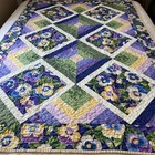 Handmade Floral Quilt 52x72     New Unused     Pansy Flowers