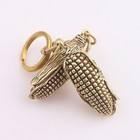 Pair Of Hand-engraved Brass Corn Keychain Charms Including Keychain