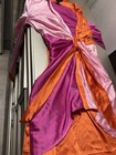 Women s Satin Colorblock Kimono Robe M V-neck Long Sleeve Tie Belt Pink