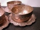 Antique Malay Silvered Copper Hand Made Kris Dagger Offering Bowls And Plates