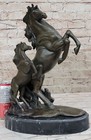 Genuine Solid Bronze Sculpture  Two Rearing Wild Horses By P j Me Statue