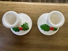 Vintage Christmas Pair Of Taper Candle Holders With Holly Design Lillian Vernon