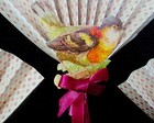 3 Victorian Style Christmas Fan Ornaments Antique Scrap Birds Pink Burgundy 5 