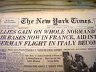 New York Times Newspaper June 11  1944  Allies Gain On Normandy  Wwii