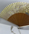Vintage Hand Painted Folding Paper Fan Wooden Frame White Blossoms 40-50   s