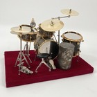 Vintage Miniature Drum Set In Case Rustic Toms Brass   Aluminum Pieces Pedals