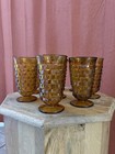 Set Of 8 Amber Textured Geometric Vintage Glass Tumblers 10-18 Oz