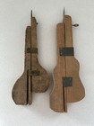 2 Antique Vintage Wood Shuttle Punch Sliding Needle Weaving Rug Hooking Tools