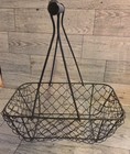 Small Rectangle Metal Wire Egg Basket With Wood Handle 8   Cottage Farmhouse 