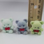Lot 12 Vintage Mini Flocked Teddy Bears Bow Ties Miniatures Crafts Green Yellow 