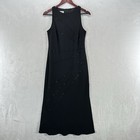 Vintage Jones Ny Dress Womens 10 Black Beaded Fairy Goth Whimsygoth Midi 90s