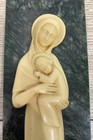    nuns Convent Celluloid Madonna   Child On Italian Marble Plaque 3 75  X 3 0 