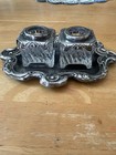 Antique Victorian Silverplate Inkstand With Two Crystal Inkwells