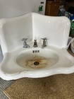 Vntg Cast Iron Arcitectual Salvaged Sinks W  Original Faucets White Corner