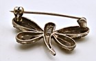 Vintage Sterling Silver 925 Marcasite And Black Onyx Butterfly Brooch Pin