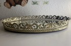 Vtg Oval Mirror Vanity Tray Filigree Floral Distressed Brass Perfume 13 5   x9 5   