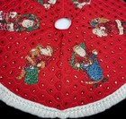 Christmas Tree Skirt Red Vintage 1970s Homemade Santa Sequin   Fringe