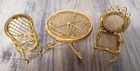 Vintage Handcrafted Gold Tone Wire Dollhouse Miniature Table And 2 Chairs -ex