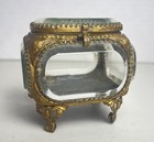 Vintage French Style Ormolu Gold Jewelry Box Casket Beveled Glass Footed Ornate