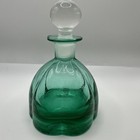 Vintage  Green Perfume Bottle With Ball Glass Stopper  Art Glass Very Nice 6   
