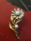 Vintage Rare 1950s Crown Trifari  Gold Flower With Pedals Of Pearl Brooch 1955