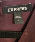 Express Burgundy Plum Pink Gold Floral Long Sleeve Rusching And Ruffles Dress