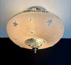 Antique 1920s-1930s Art Deco Nouveau Federal Stars Pink Ceiling Light Fixture