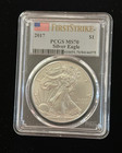 2017 American Silver Eagle  1 Pcgs Ms70 First Strike Flag Label