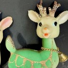 Green Rubber Reindeer Deer Gold Glitter Kitsch Japan Holiday Decor 5    Vtg Lot 2