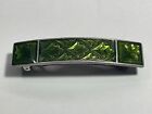 Vtg Danforth Pewter Barrette Hair Clip Made In France Enamel Green Leaf Floral