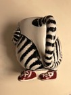 Vintage Kliban Style Cat Mug Zebra Striped Cat Novelty Coffee Cup Red Shoes