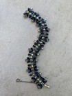 Rare 1960 s Crown Trifari Sapphire Pave Marquise Rhinestone Flower Link Bracelet