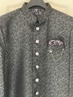 Sherwani Men   s Luxurious Fabric With Intricate Embroidery - Black - Silver -  m 
