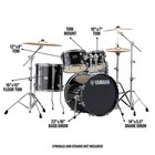 Yamaha Rydeen 5piece Shell Pack With 22  Bass Drum  Black Glitter 197881541576