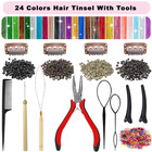 Hair Tinsel  24 Colors 9800 Strands Hair Tinsel Kit With Tools 48 Inch Glitter T