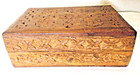 Vintage Hand Carved Floral Inlay Lined Wooden Jewelry Trinket Box Dark Wood 7x5   