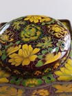 Vtg  Tin England 11101 Burgundy  Gold Square W round Lid Flowers Daher England