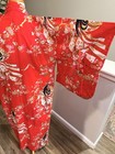 Japanese Kimono Yukata Robe Red Floral Geisha Made In Japan Womens S