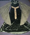 Women Cosplay Sz  S Forest Green Velvety Hooded Gown  Lace Up  Renaissance 