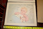 Pair Vintage Nursery Baby Chic Sleeping Florence Kroger Framed Pictures C1958