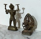Two Vintage Indian Dhokra Hindu Brass Statues - Female Deity And Lord Ganesha