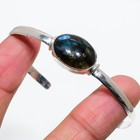 Natural Labradorite Handmade 925 Sterling Silver Cuff Bangle Adjustable Gift S78