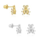 14k Yellow Gold Round Ladybug Screw Back Stud Kid Earrings