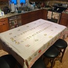 Vintage Mushroom Tablecloth Placemats Retro 70s Scalloped Grid Red Cap White