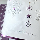 Vintage Christmas Card Embossed Purple Snowflakes Stars Ornaments Let It Snow