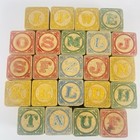 Antique Wooden Alphabet Toy Blocks Numbers Letters Animals Early 1900s Lot Of 23