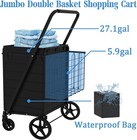 Heavy Duty Folding Shopping Cart For Groceries  Jumbo Jumbo-27gal  Black 